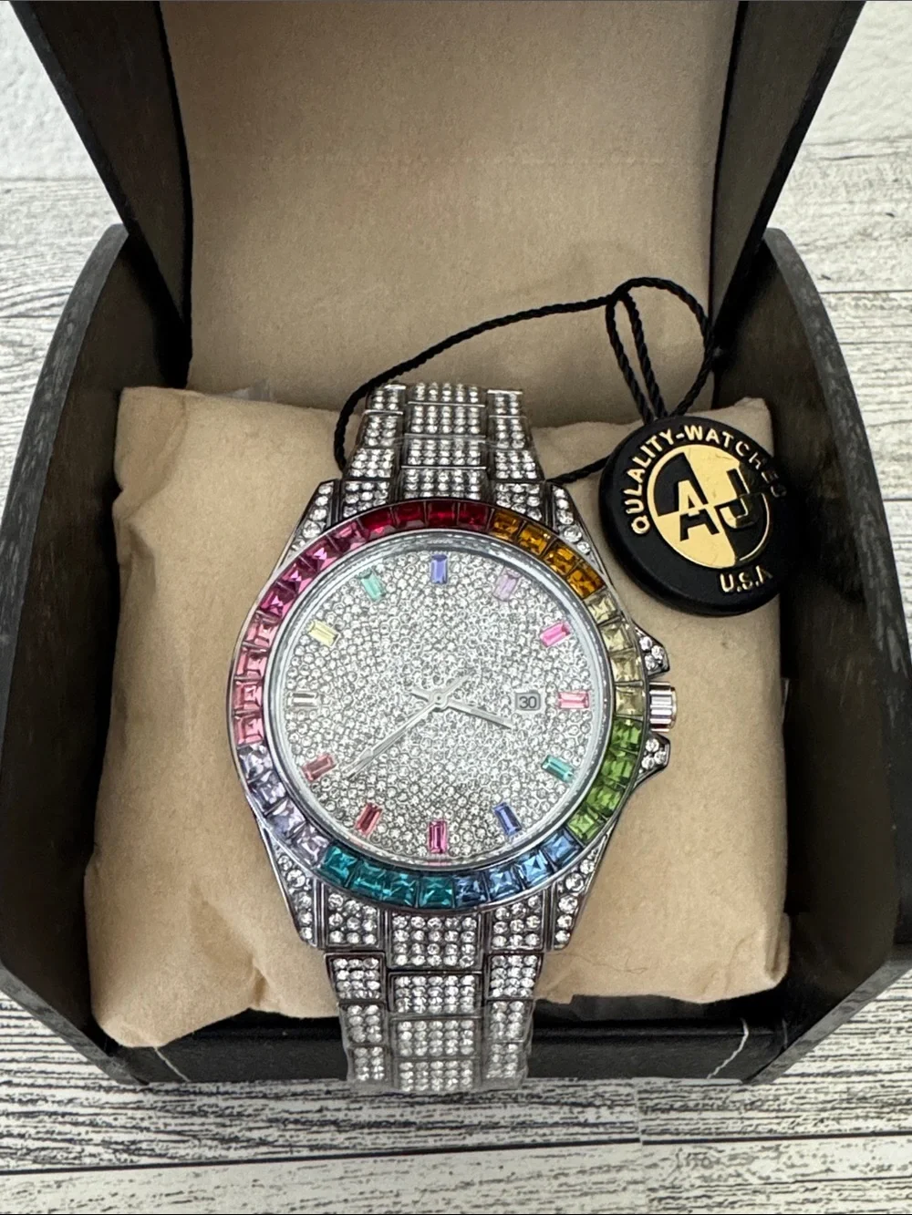 AJ USA Men's Crystal Pavé Stainless Steel Watch NEW